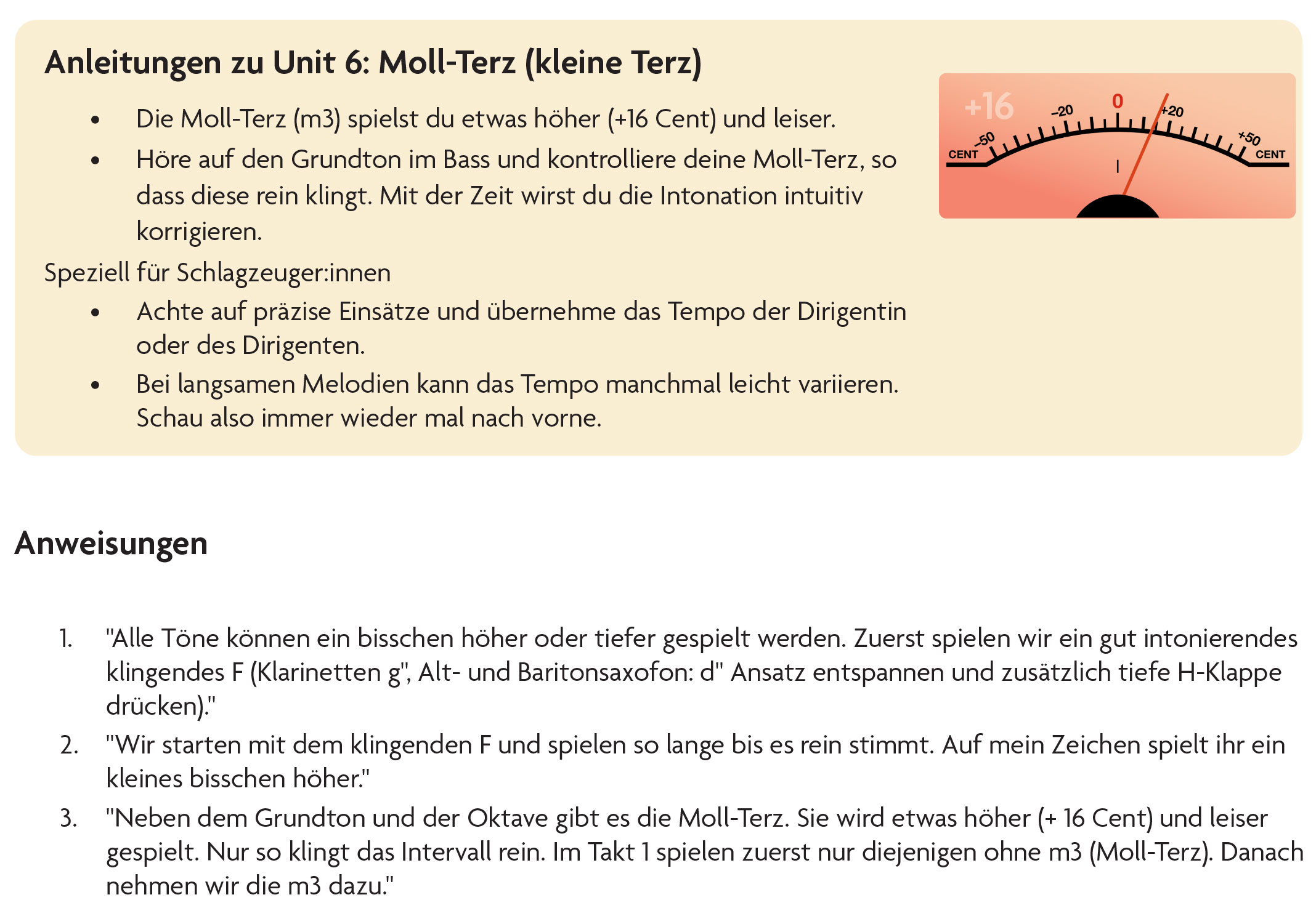 Anweisungen zum reinen Intonieren der Mollterz
